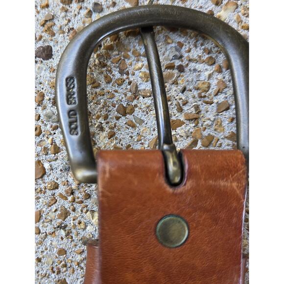 Vintage Fossil Butterfly Embossed Leather Belt L Boho Western Cognac Brass main image 5